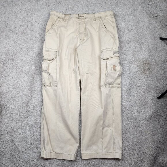 Union Bay Cargo Pants Cream Tan Baggy 2000s Vintage Sz 38x29 Relaxed Fit Y2K VTG - Picture 1 of 9